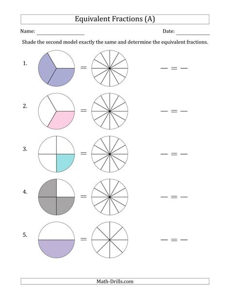 Equivalent Fractions Using Area Models Worksheets