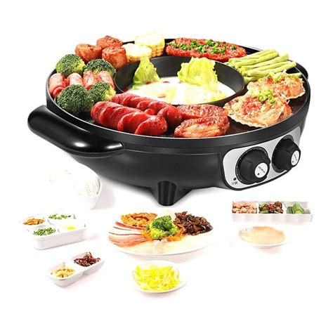 2 In 1 Electric Non Stick BBQ Plate Hot Pot Pan Shabu Grill Barbecue