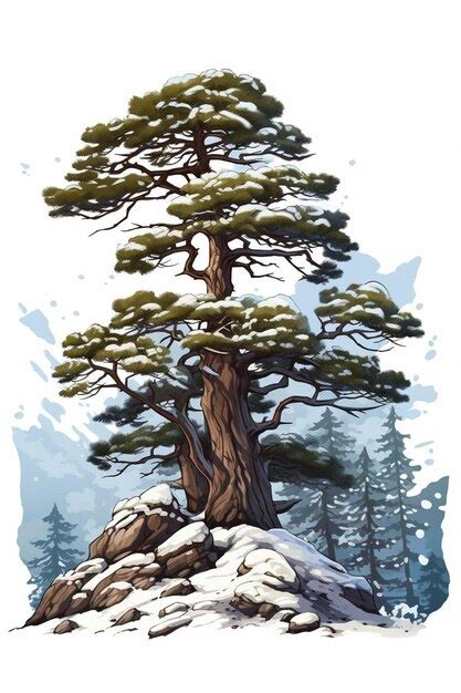 Premium AI Image | a sketch of a tree with a mountain in the background.