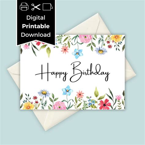 Printable Birthday Card With Flowers Floral Birthday Card - Etsy