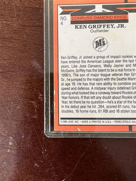 Ken Griffey Jr Donruss Diamond Kings Error Card Purple Chin