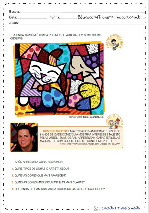 Atividades de Artes 1 ano Romero Britto Educação e Transformação