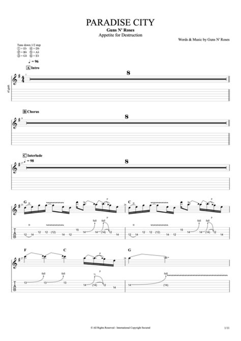 Paradise City Tab By Guns N Roses Guitar Pro Full Score Mysongbook