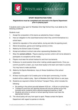 Fillable Online Sport Registration Form Registrations Must Be