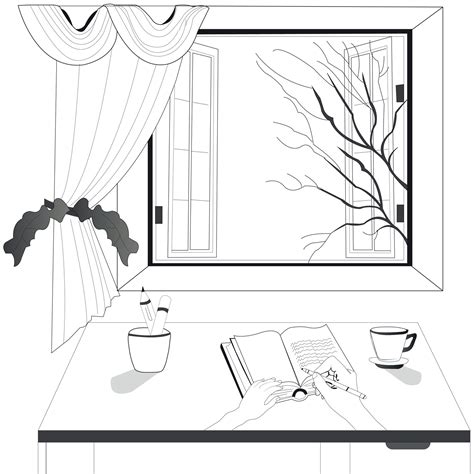 studyroom and a tree art by liner 25408241 Vector Art at Vecteezy