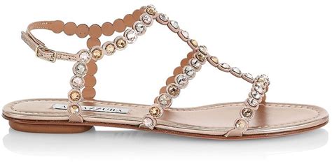 Aquazzura Tequila Crystal Embellished Leather Flat Sandals ShopStyle