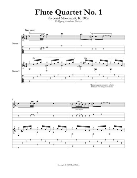 Flute Quartet No 1 Second Movement Arr Mark Phillips Sheet Music