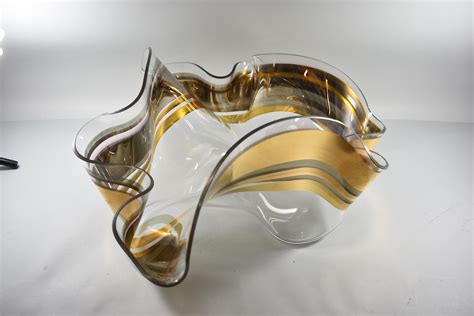 Laurel Fyfe Slumped Art Glass Bowl Or Vessel Clear Gold Leaf Ribbons At 1stdibs Slumped Glass