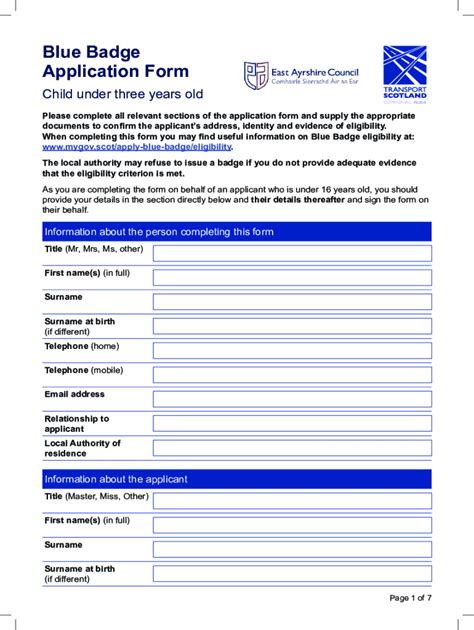 Fillable Online Blue Badge Application Formapply For Or Renew A Blue