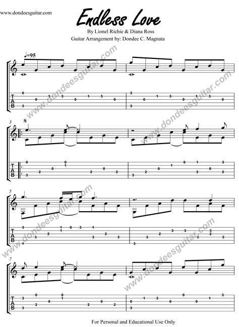 Endless Love Fingerstyle Tabs - Lionel Richie and Diana Ross