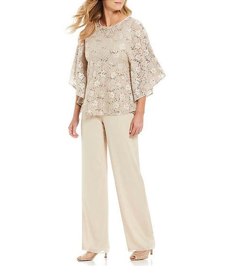 R M Richards Piece Sequin Glitter Scallop Lace Duster Pant Set