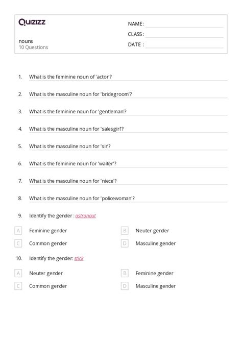 50 Nouns Worksheets For 6th Class On Quizizz Free And Printable