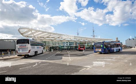 Bus and coaches in Portsmouth bus station, Hard Interchange, near ...