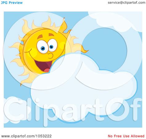 Royalty-Free Vector Clip Art Illustration of a Happy Sun Smiling Behind A Cloud In A Blue Sky by ...