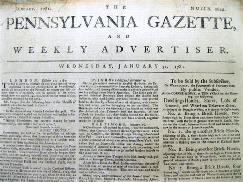 1781 Pennsylvania Gazette Newspaper Ben Franklin Poor Richards Almanac