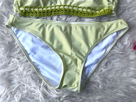 Xhilaration Swim Womens Jr S Green Striped Bikini Set Xl Ebay