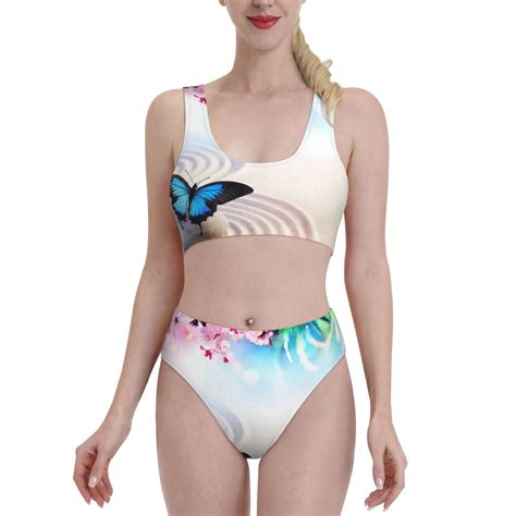 Lukts Women High Waisted Bikini Set Butterfly In Blossoms Zen Swimsuit