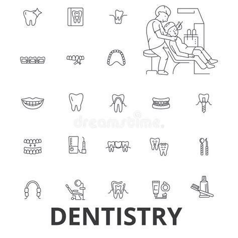 Dentist Orthodontics Seamless Pattern With Line Icons Dental Care