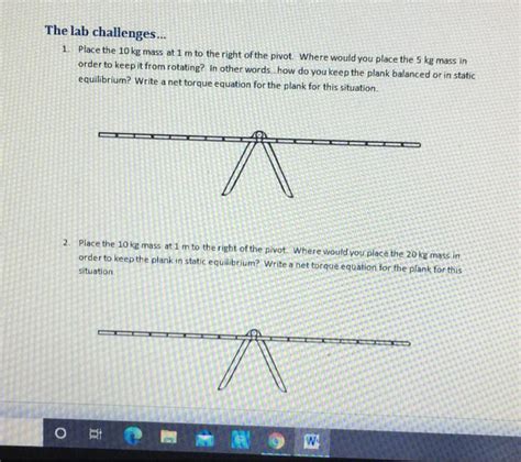 Solved The lab challenges... 1. Place the 10 kg mass at 1 m | Chegg.com
