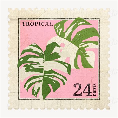 Aesthetic Monstera Leaf Postage Stamp Premium Psd Rawpixel