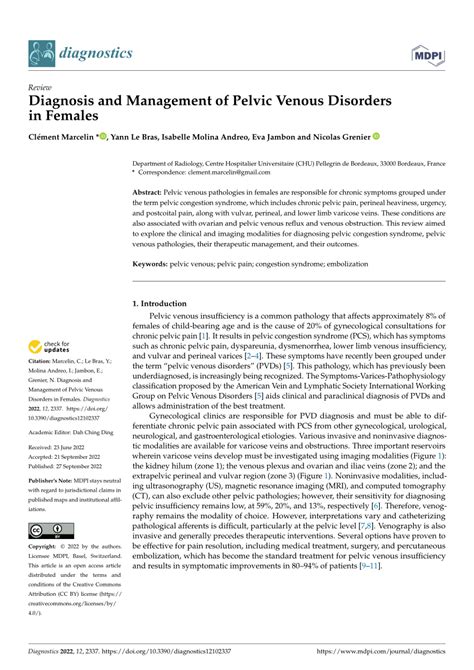 Pdf Diagnosis And Management Of Pelvic Venous Disorders In Females