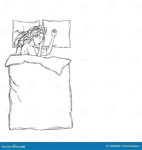 Hand Drawn Sleeping Girl in Bed. Vector Illustration Stock Vector ...