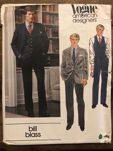 Vintage Mens Suit Sewing Pattern Bill Blass Vogue Size Etsy