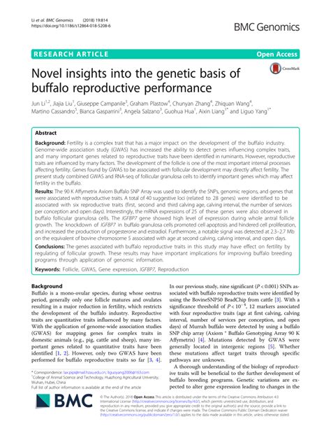 Pdf Novel Insights Into The Genetic Basis Of Buffalo Reproductive