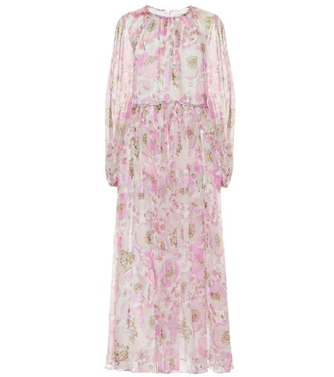 Zimmermann Super Eight Floral Print Silk Long Sleeve Tea Length Dress