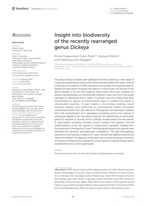 Pdf Insight Into Biodiversity Of The Recently Rearranged Genus Dickeya