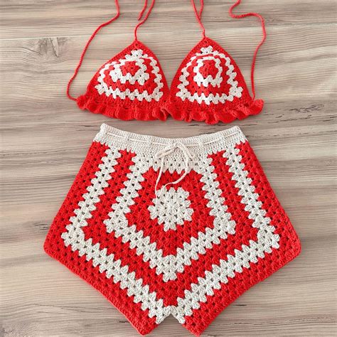 Piece Set Crochet Women Bikini Shorts Set Crochet Different Color Bikini Shorts Set Summer