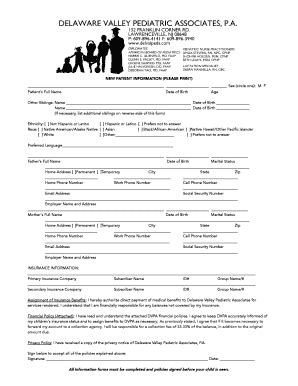 Fillable Online New Patient Information Please Print Sex Circle One M F Patient S Full