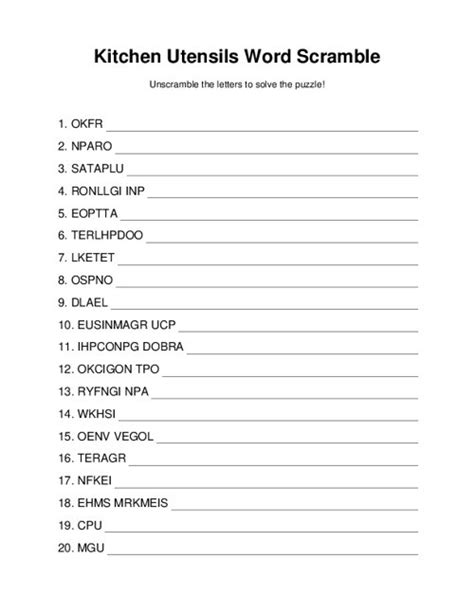 Kitchen Utensils Word Scramble