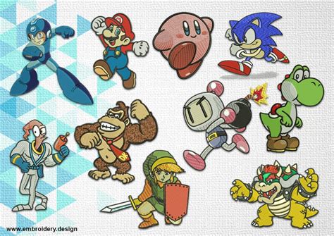 Old School Video Games characters embroidery designs pack (10 qty)