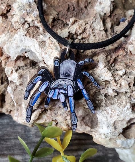 Chilobrachys Sp Electric Blue Tarantula Necklace Spider Arachnid Wooden