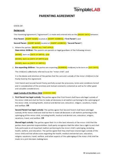 49 Free Parenting Plan And Custody Agreement Templates