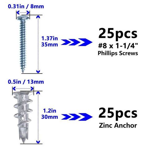 Zinc Self Drilling Drywall Anchors With Screws Kit Heavy Duty Metal