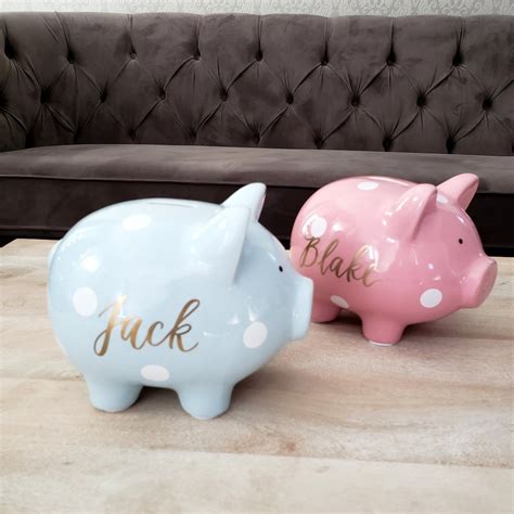 Personalized Polka Dot Piggy Bank T For Baby Pink Piggy Bank For