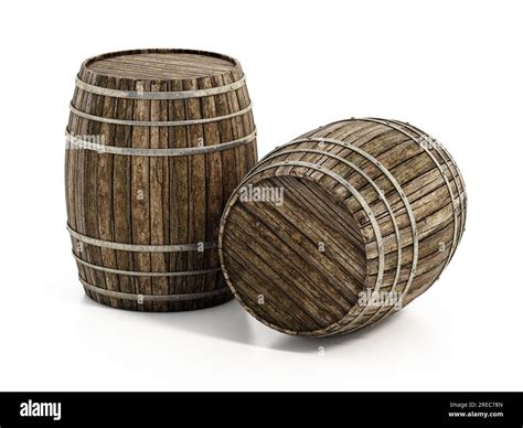 Wooden Barrels Isolated On White Background D Illustration Stock