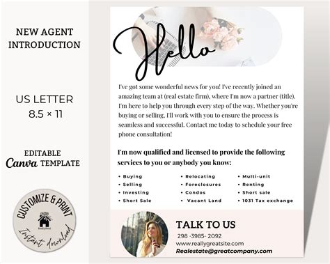 Real Estate New Agent Introduction Letter Flyer Template Etsy