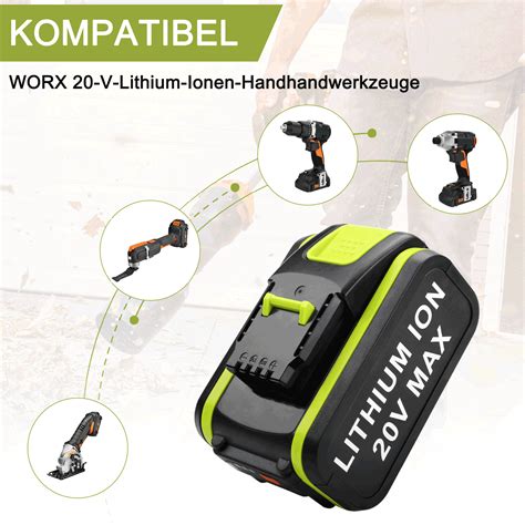 Akku für Worx 20V MAX 5.0Ah Akku WA3551,WA3572, WA3553, WX390, WX176 ...