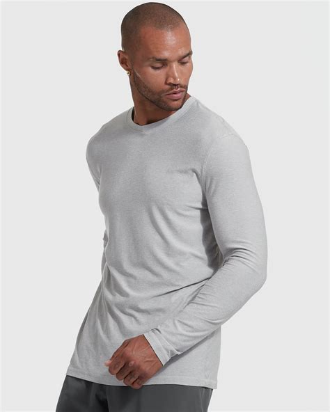 Mens Heather Light Gray Active Long Sleeve Crew Neck True Classic