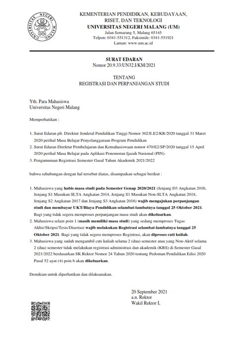 Surat Edaran Tentang Registrasi Dan Perpanjangan Studi Fakultas Sastra