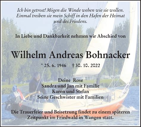 Traueranzeigen Von Wilhelm Andreas Bohnacker S Dwest Presse Trauer