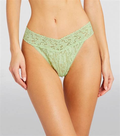 Womens Hanky Panky Green Signature Lace Original Rise Thong Harrods UK