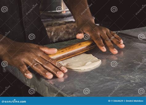 Men Hands Roll Out Dough Close Up Stock Image Image Of Battledore