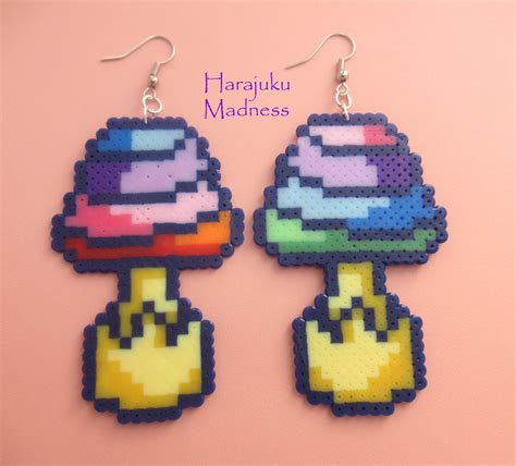 Crazy Trippy Mushrooms Perler Bead Pixel Art Earrings In Etsy Uk In