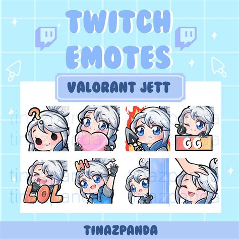 Valorant Jett Emotes Bundle 8 Emotes Twitch Discord Youtube Kawaii