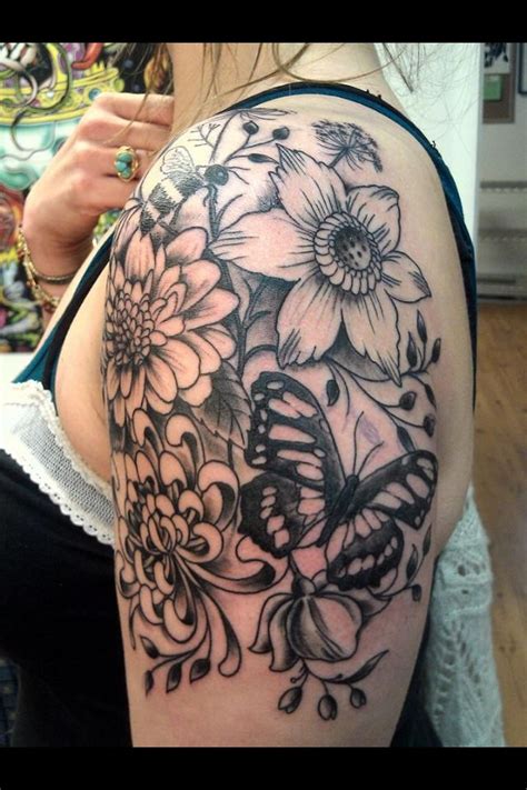 My Flower Tattoo Clematis Mums Queen Anne S Lace Butterfly