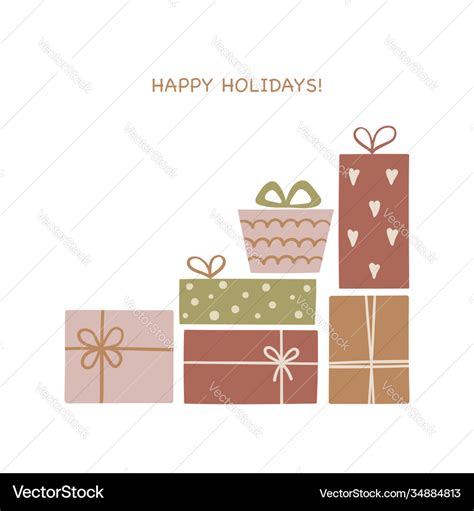 Set Hand Drawn Christmas Gift Boxes Trendy Vector Image